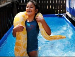 8 Year Old Israeli Girls Who Takes A 11 Foot Pet Python Swimming