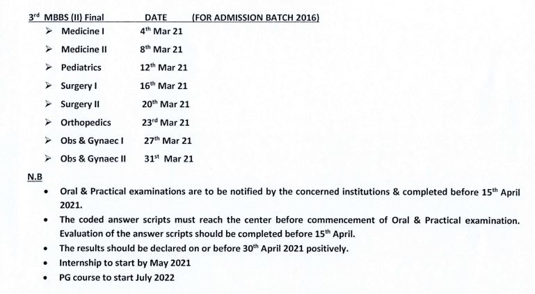 Tentative Schedule of MBBS Examinations For All Universities in Odisha From The Year 2021 to 2024