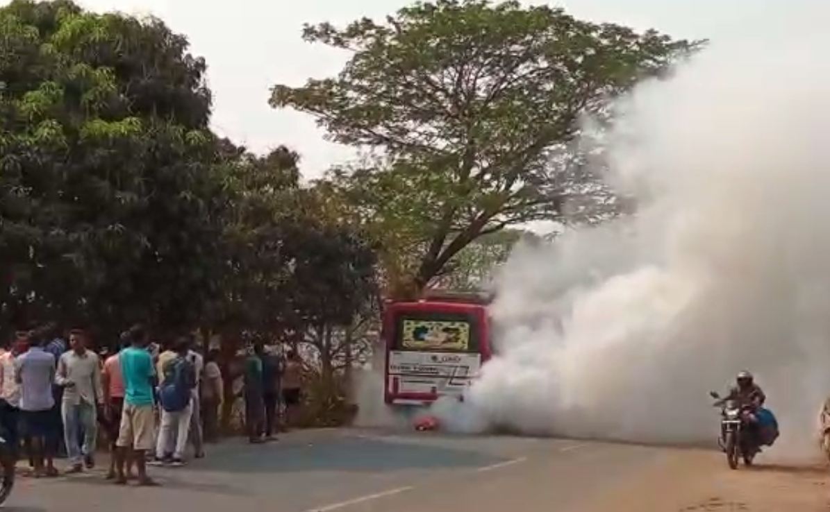 Running Bus Catches Fire In Keonjhar 